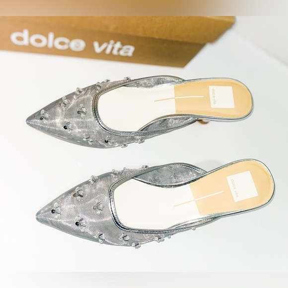 Dolce Vita Clara Women’s Kitten Heel Crystals & Beads Silver Mesh 8 NIB Pumps - Picture 2 of 6